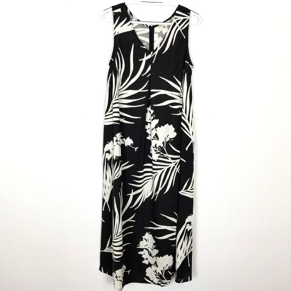 Soft Surroundings Women Marla Maxi Floral Dress Sz S Petite Black White Summer